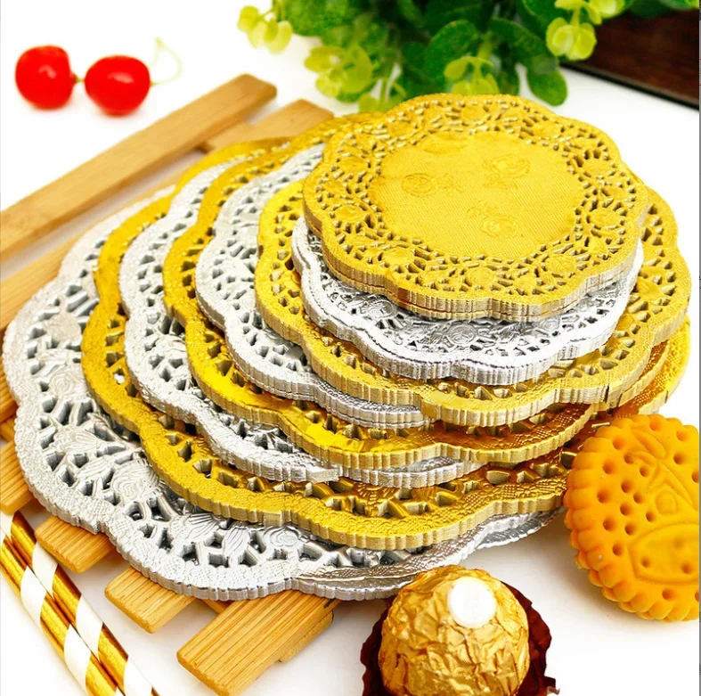 Kitchen Baking Paper - 50PCS Gold Silver Lace Paper Pad